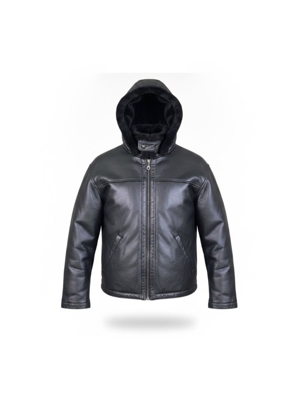 Wilsons Mens Black Faux Leather Hooded Jacket Winter Outerwear Warm Coat Size M